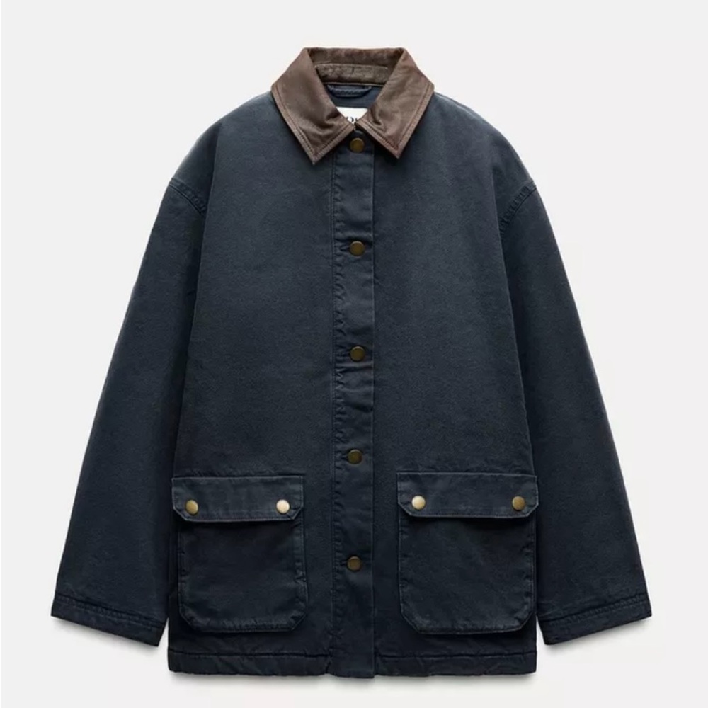 Zara Navy Jacket with Contrast Collar (XL)
